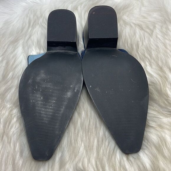 Rebel Ava Navy Suede Embroidered Chunky Heel Mules Sz 7 WIDE WIDTH - Picture 7 of 7